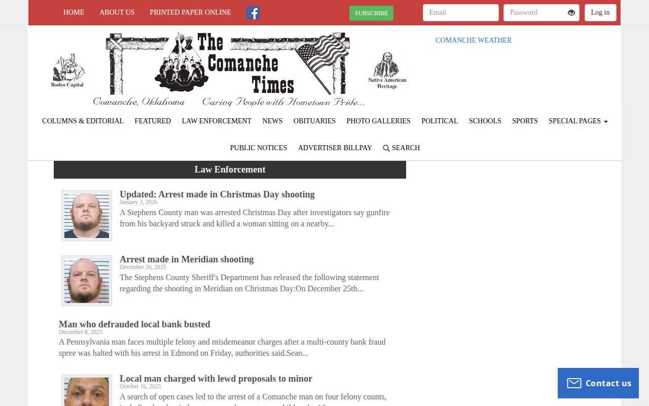 Comanche Times Stephens County law-enforcement news section